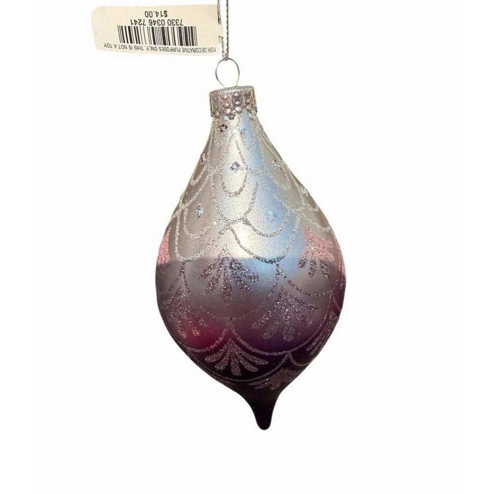 Holiday Lane Macys Purple ombré Christmas Silver Glitter ornament